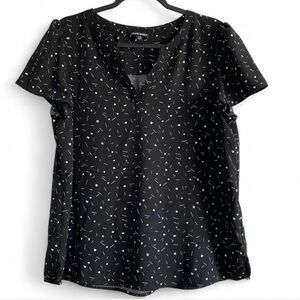 Hilary Radley Heart Print Flutter Sleeve Blouse Size L